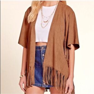 Hollister Faux Suede Fringe Open Front Cardigan Sweater Jacket Size XS